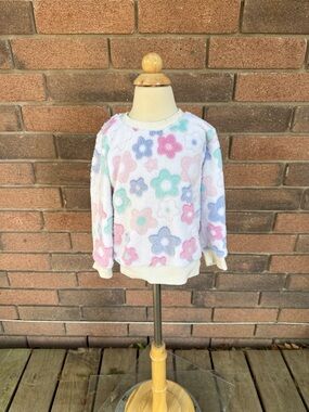 Kids Floral Plush Sweatshirt - Pastel Multicolor Size 4